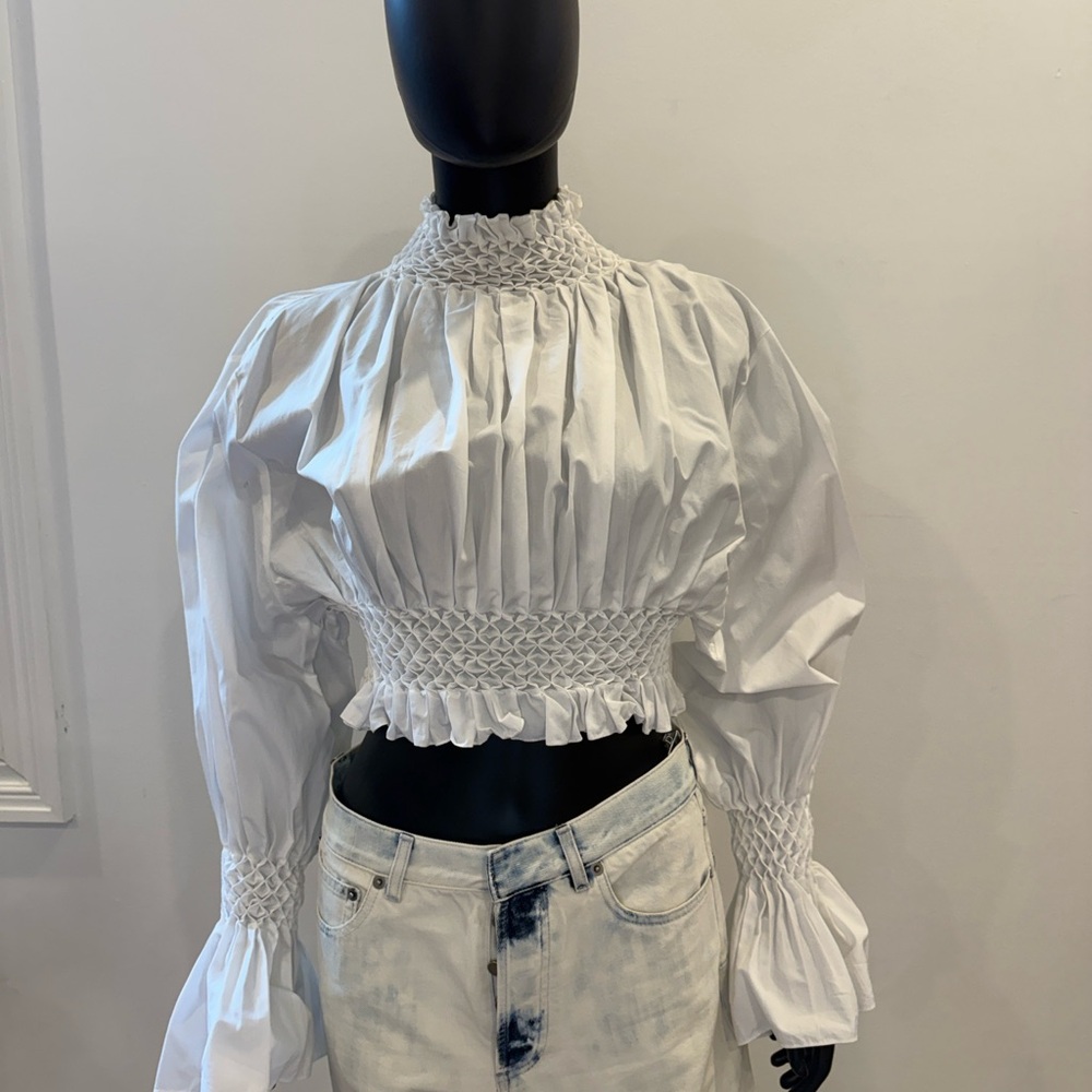 Kenzo Paris Smocked High Neck Blouse FR 38 | Dramatic Sleeve | Wrn Once - Picture 2 of 15
